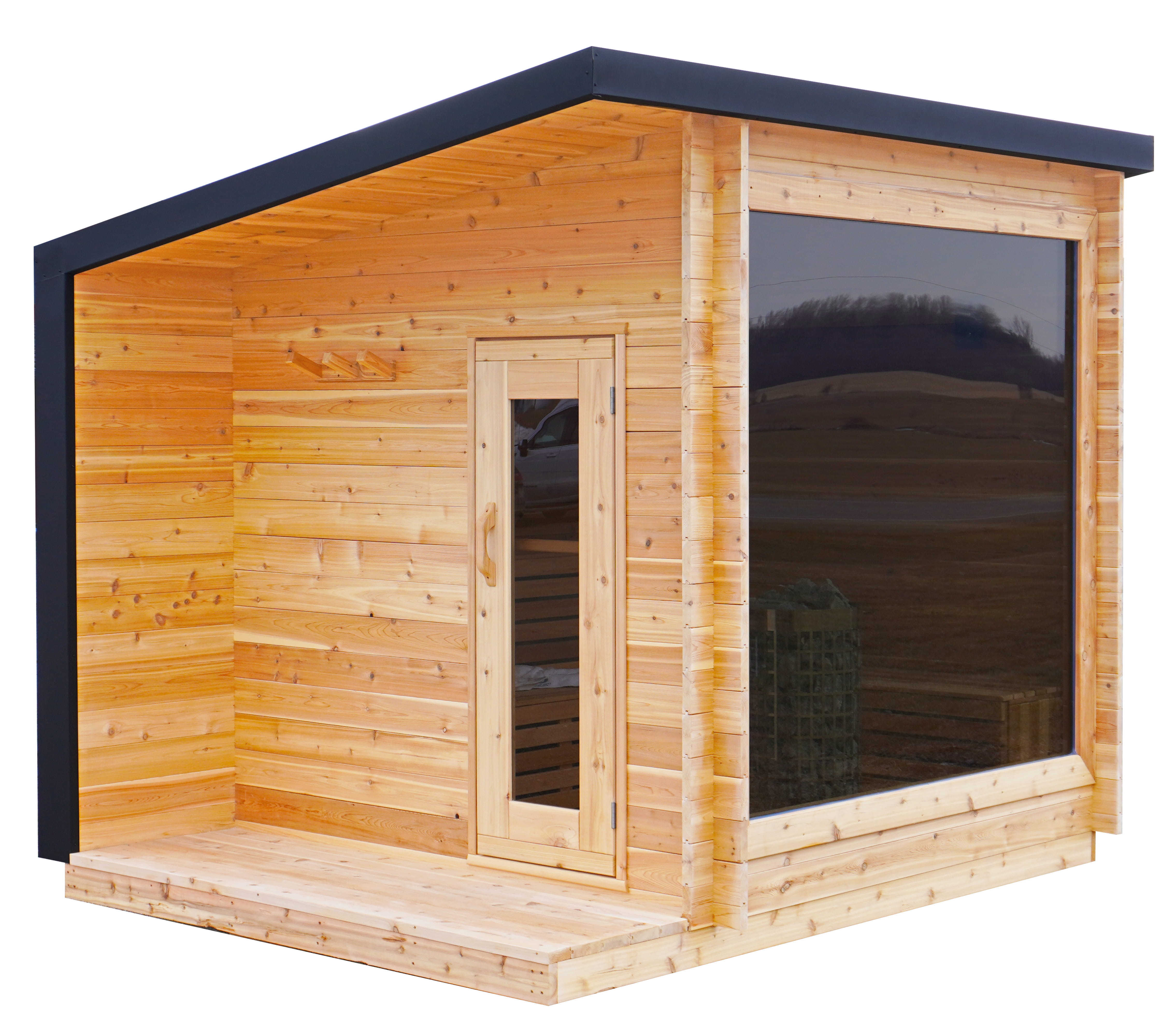 8' Red Cedar Modern Panoramic Sauna Cabin With 2' Porch | Cedar